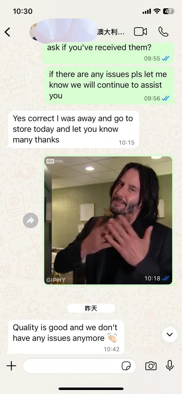 ​Feedback do nosso cliente australiano: Qualidade é a melhor comunicação